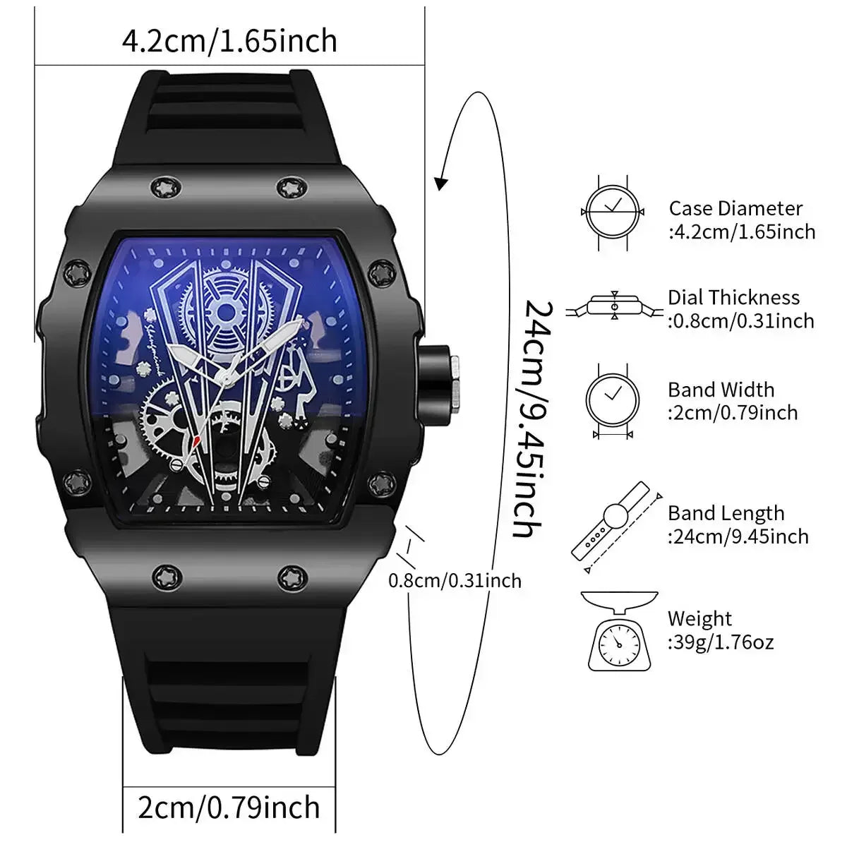 Men's Wine Barrel Skeleton Quartz Watch | Silicone Strap Men's Quartz Watch Qme