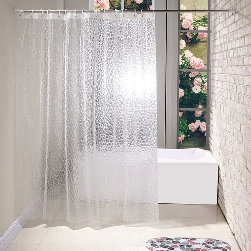 3D Transparent Shower Curtain 180x180cm Thick PEVA Waterproof Shower Curtain Qme WHITE