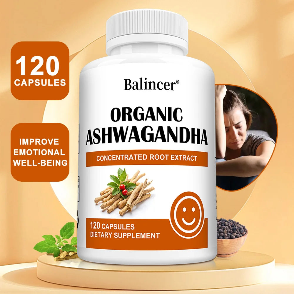 Organic Ashwagandha Capsules with Black Pepper – Vegan Herbal Supplement Qst