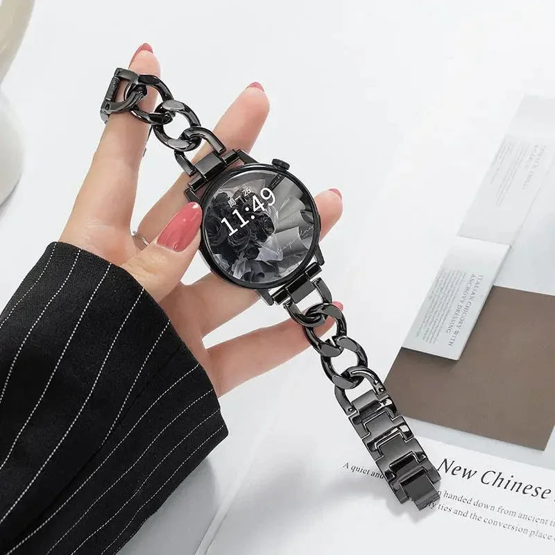 Metal Chain Bracelet for Samsung Galaxy Watch 4 5 6 & Huawei Smartwatch Band Qme