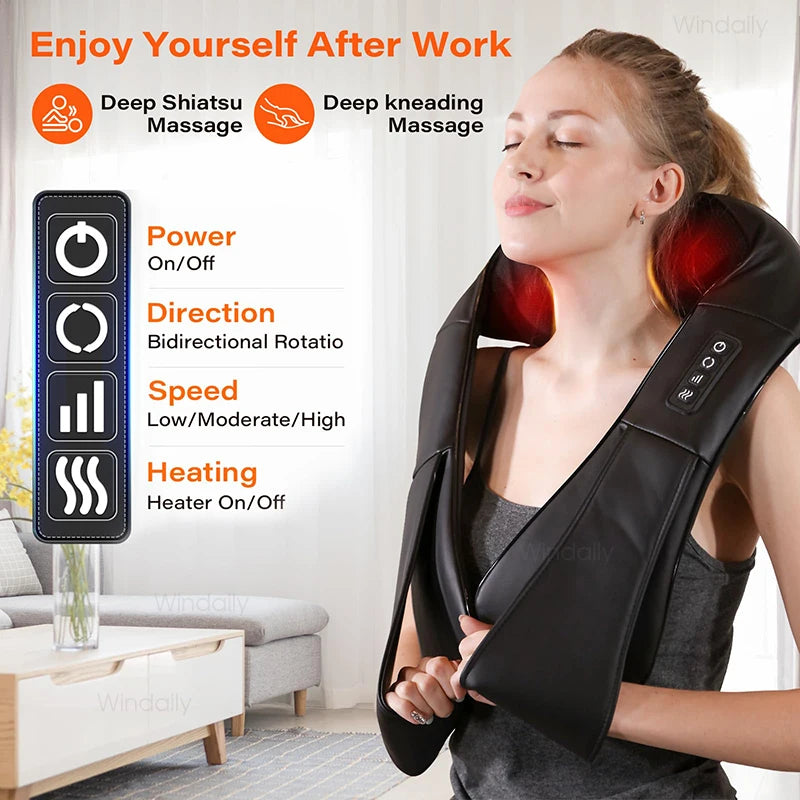 4D Shiatsu Neck & Shoulder Massager with Heat | Home & Car Shiatsu Massager Qst