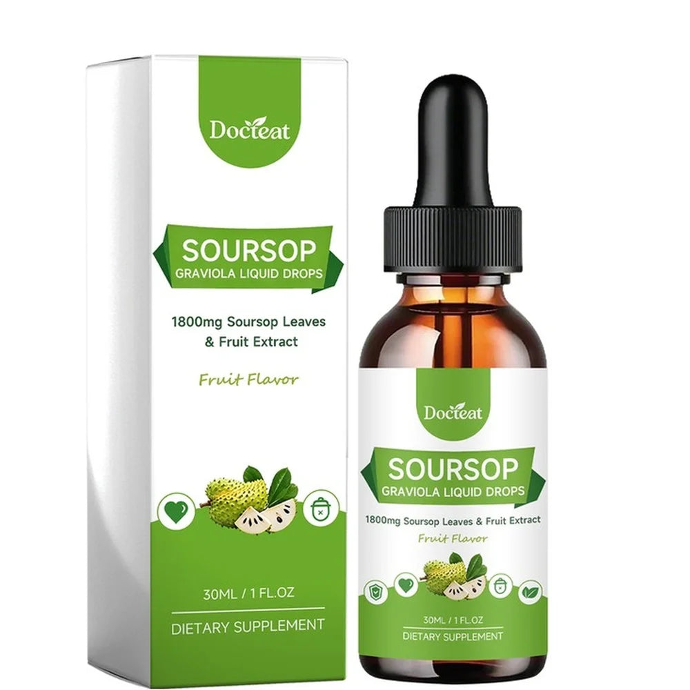DOCTEAT Soursop Graviola Liquid Drops 500mg – Daily Vitality 30mL Herbal Liquid Supplement Qst 1 Bottle 30 ml