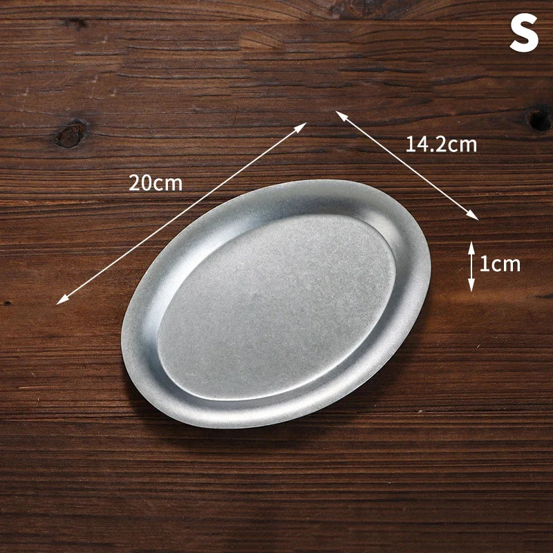 Japanese Vintage Oval 304 Stainless Steel Dessert Plate Stainless Steel Plate Qme S