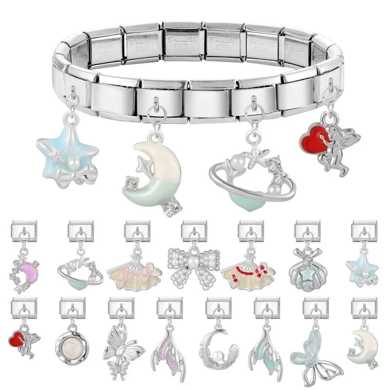 Zircon Crystal Italian Charm Link – Stainless Steel Bracelet Charm Bracelet Link Qme