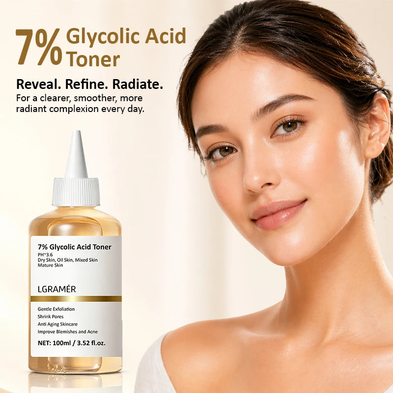 LGRAMER 7% Glycolic Acid Toner – Exfoliate, Hydrate & Minimize Pores Exfoliating Facial Toner Qst