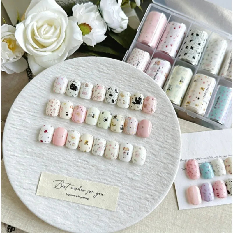 Nail Art Foil Transfer Paper Pink Grid Stamping Stickers Nail Art Stickers Qme Spring Vibe-10PCS