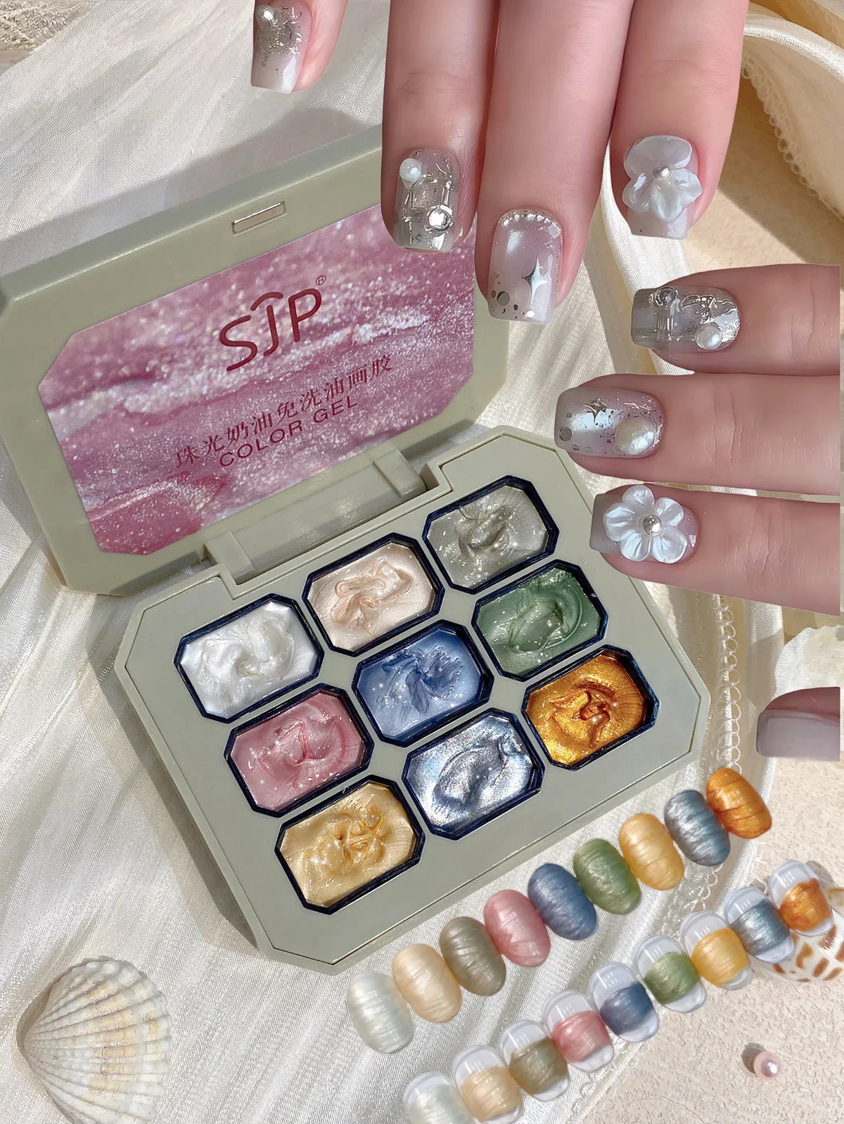 9-Color Pearlescent Solid Nail Polish DIY Art Set | Qme Nail Polish Set Qme