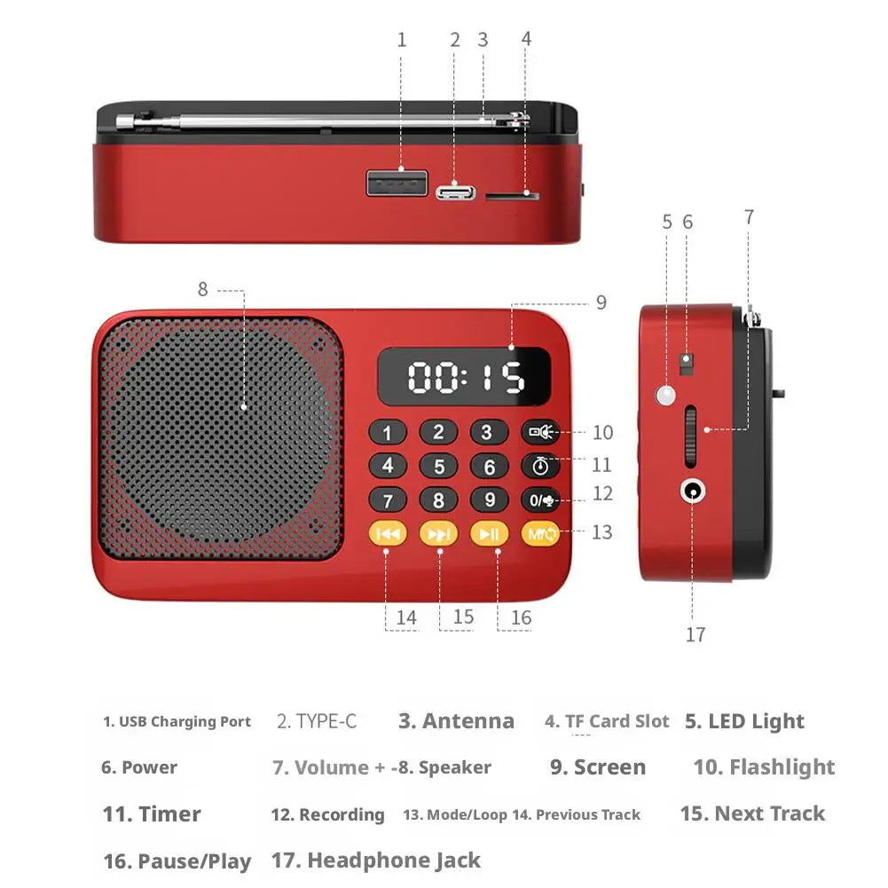Portable Rechargeable FM Radio & MP3 Player – USB & TF Card Portable MP3 Radio Player Qme