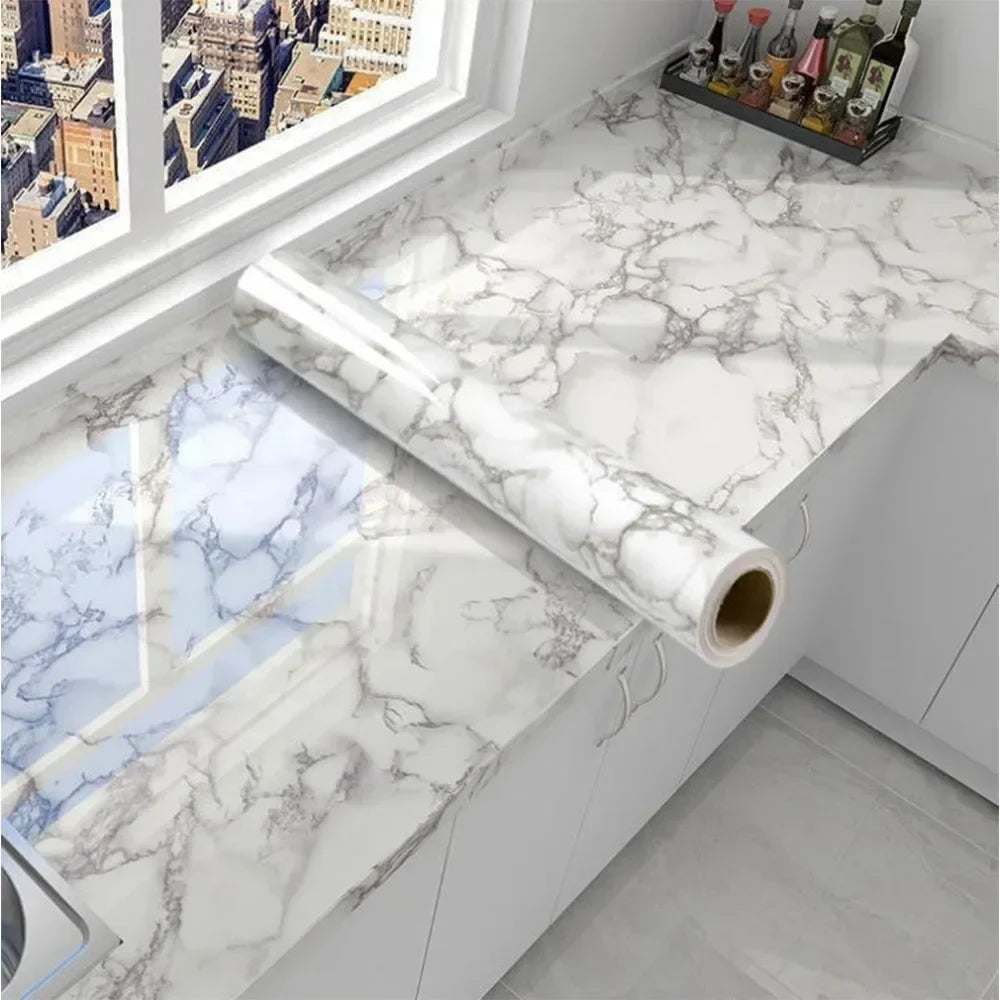 PVC Marble Peel & Stick Wall Sticker – Waterproof, Mold Resistant Peel & Stick Wallpaper Qme