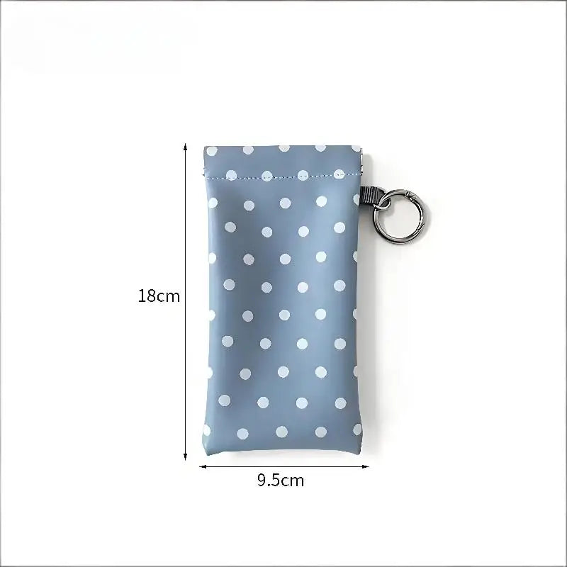 Polka Dot Eyeglass Pouch with Keychain – Soft PU Glasses Case Eyeglass Case Qst Blue