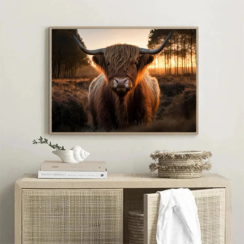 Scottish Highland Cow Canvas Wall Art Poster | Home Decor Canvas Wall Art Qst