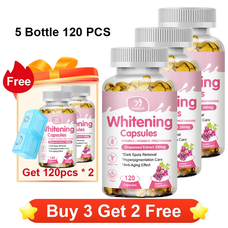 Yimiduk Brightening Capsules – Vitamin C, Grape Seed & Collagen Skin Brightening Supplement Qst 5x120pcs Best Offers