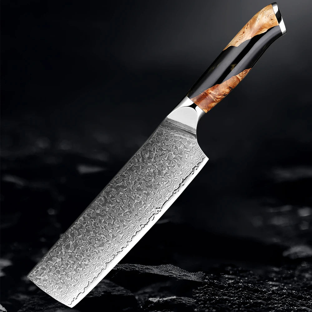 Xituo 7" Damascus Nakiri Knife VG10 Steel | Chef Kitchen Knife Nakiri Kitchen Knife Qst WHITE