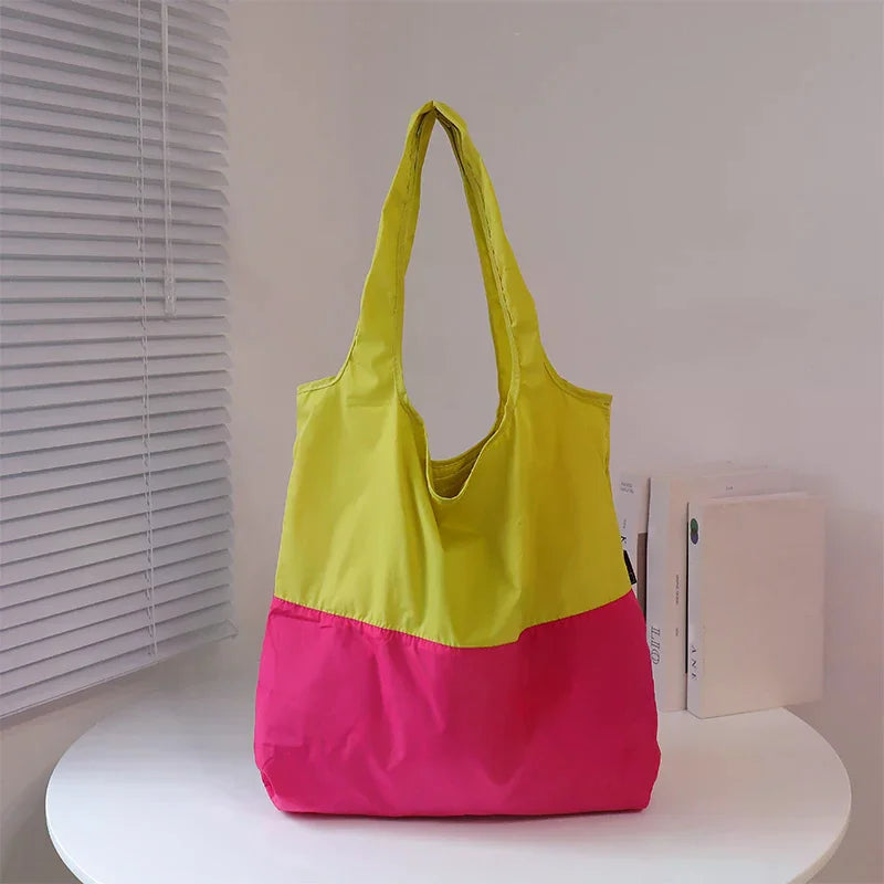 Foldable Color-Block Eco-Friendly Shopping Bag | 12 Colors Foldable Tote Bag Qme