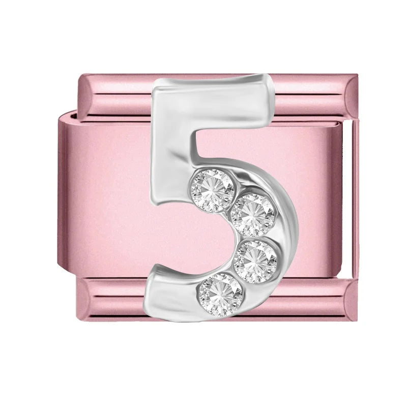 Zircon Number Italian Charm Links 0-9 | Stainless Steel DIY Italian Charm Links Qme Style 16