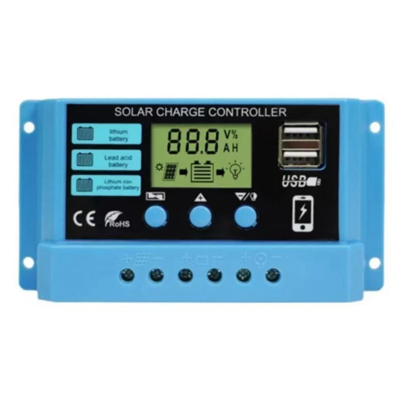 Solar Charge Controller 10A 20A 30A 12V 24V Auto LCD Display Solar Charge Controller Qme