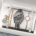 Women's Wooden Pattern Quartz Watch – Casual Fashion Timepiece Women's Quartz Watch Qme 5PCS Set Without Box