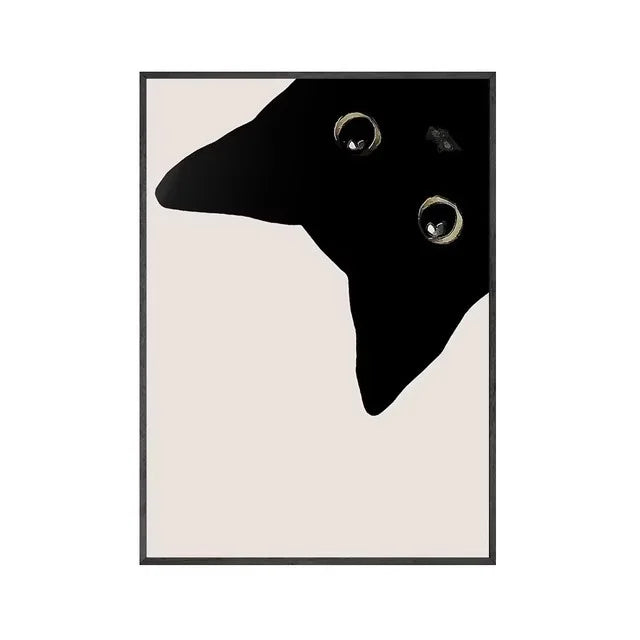 Peeping Black Cat Canvas Wall Art – Funny Minimalist Poster
