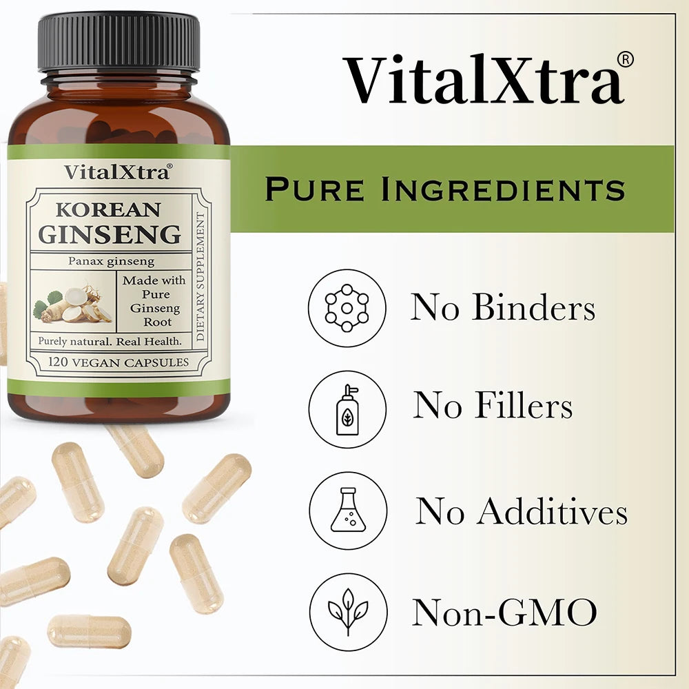 1000mg Korean Ginseng Supplement – Energy, Focus & Vitality Herbal Supplement Qst