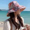 Women's Double-Sided Flower Print Wide Brim Bucket Hat Women's Bucket Hat Qst Red