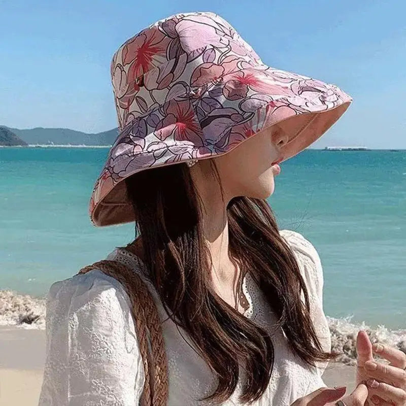 Women's Double-Sided Flower Print Wide Brim Bucket Hat Women's Bucket Hat Qst Red