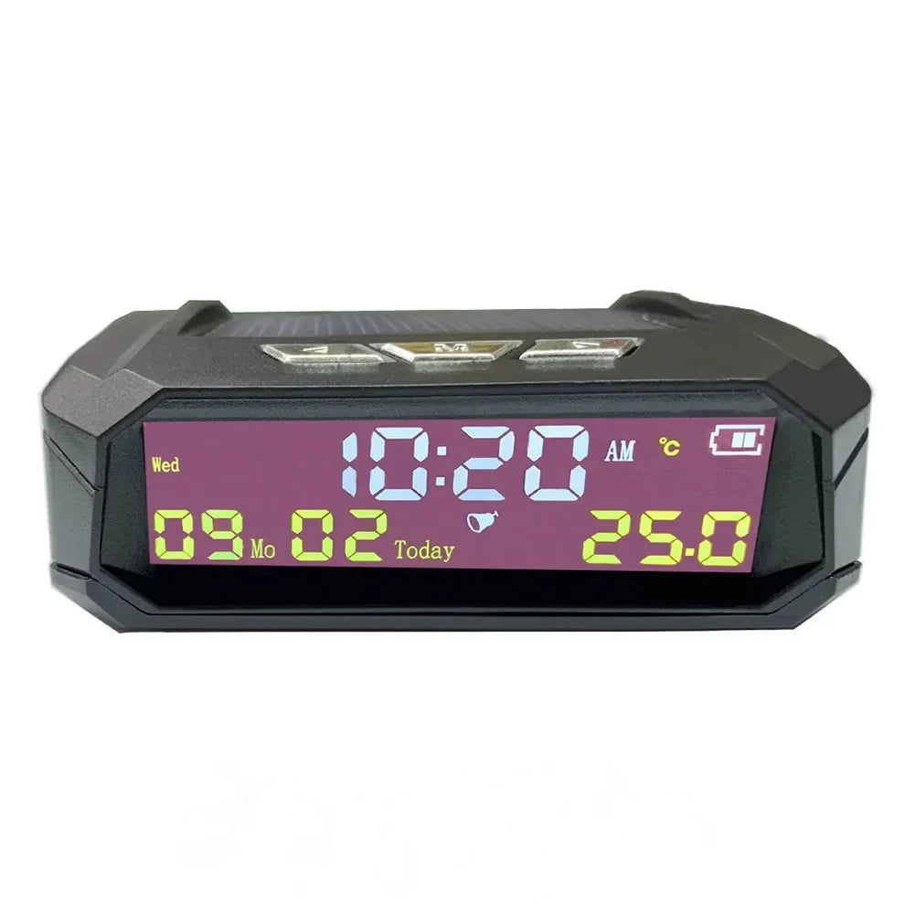 Solar Car Digital Clock – LCD Time, Date & Temperature Car Dashboard Clock Qme