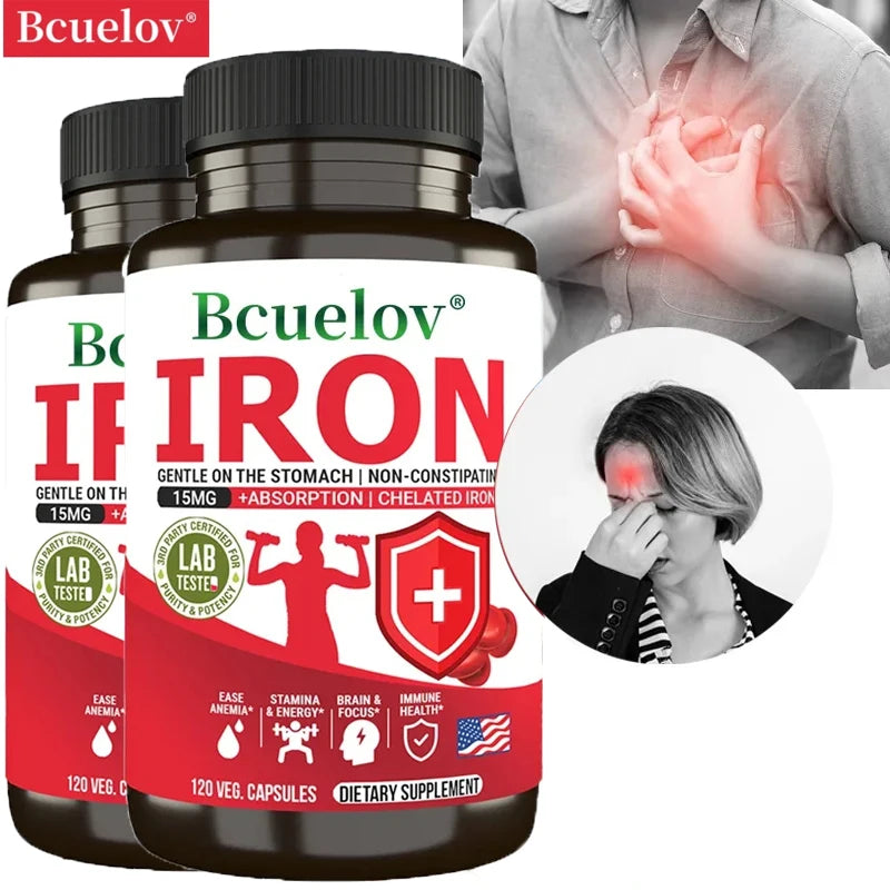 Bcuelov Iron Supplements 15mg – Energy & Immune Support Iron Supplement Qst