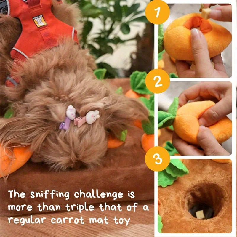Interactive Dog Snuffle Mat – Carrot Plush Nose Work Puzzle Toy Dog Puzzle Toy Qme