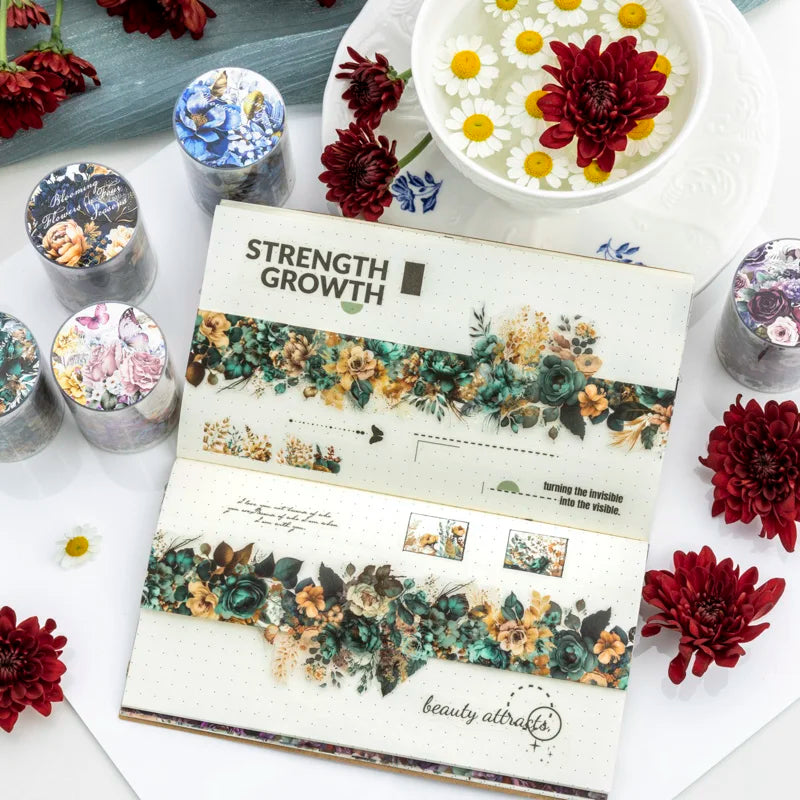 PET Flower Pattern Decorative Masking Tape – DIY Scrapbooking Decorative Craft Tape Qme