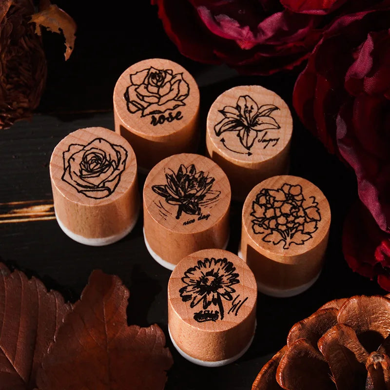 Wooden Rubber Stamp Set – Floral & Week Text DIY Scrapbooking Wooden Rubber Stamp Qme