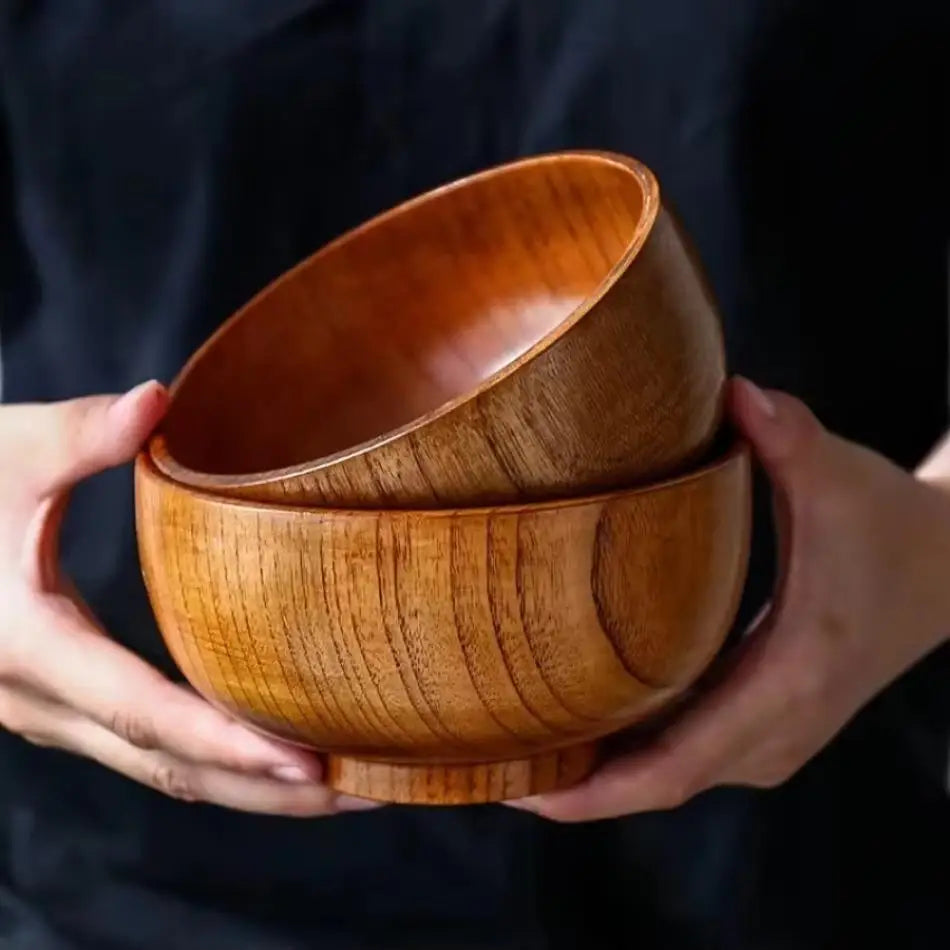 Japanese Jujube Wooden Bowl – Round Soup & Rice Bowl for Kids Wooden Serving Bowl Qme