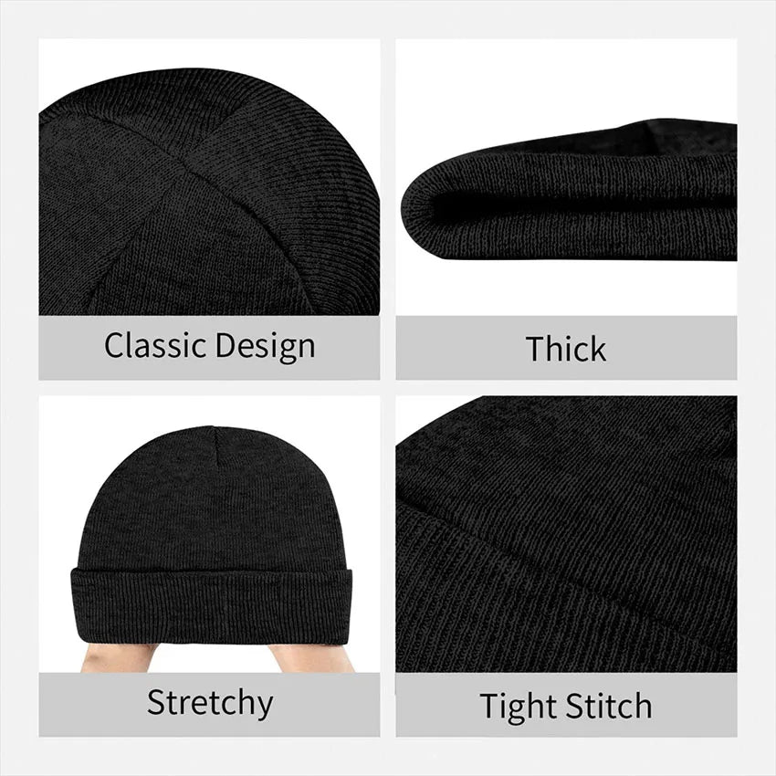 Knitted Beanie Cap – Embroidered Folded Brim Winter Ski Hat Knitted Beanie Hat Qst