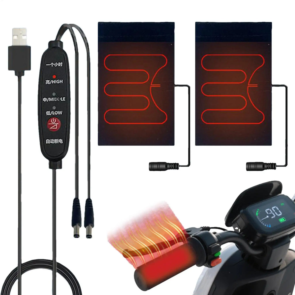Heated Handlebar Grip Covers – 5V, 3 Heat Levels, Winter Riding Heated Handlebar Grips Qme