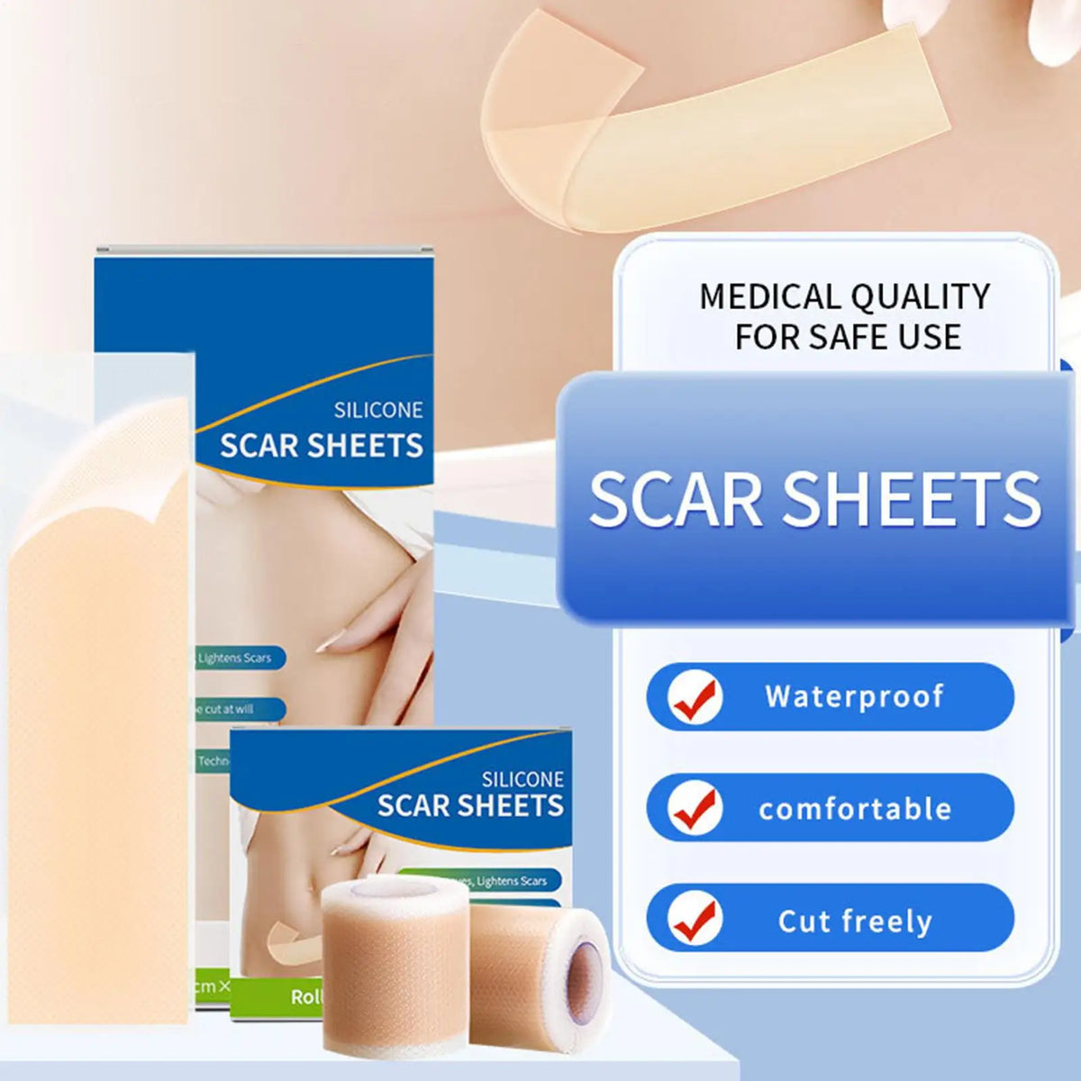 Silicone Scar Sheets Roll – Reusable Breathable Tape 4×50cm Silicone Scar Tape Qme