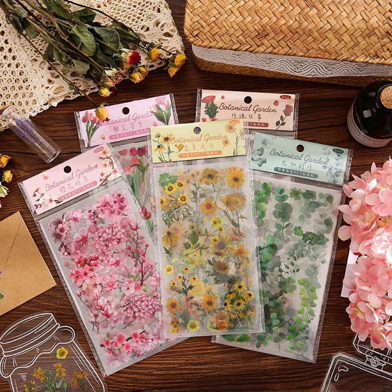 Floral Plant Journal Stickers – Waterproof Transparent PET Decorative Stickers Qme
