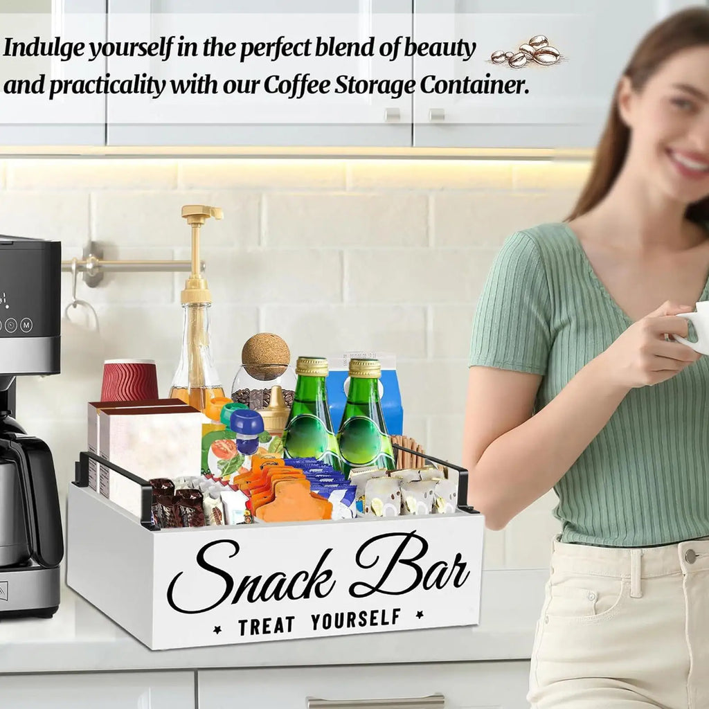 Wood Coffee Counter Organizer Sugar Basket with Handle Counter Storage Basket Qme