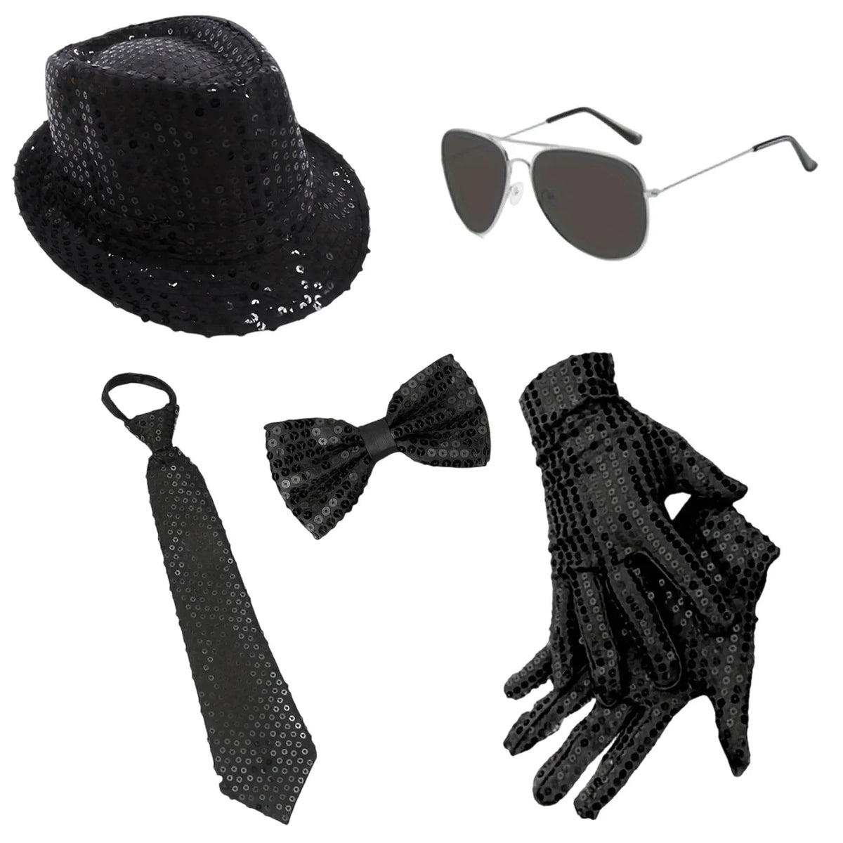 Sequin Light-Up Necktie & Flashing Fedora Hat Set – 5 Colors Costume Necktie Set Qme