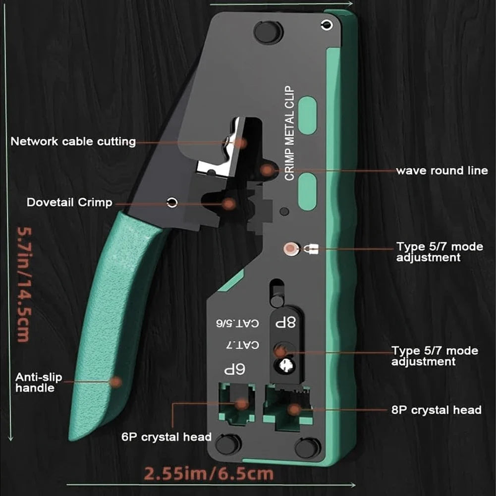 RJ45 Pass-Through Crimp Tool – Cat5 Cat6 Cat7 & RJ11 Network Crimp Tool Qme