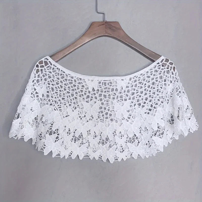 White Lace Butterfly Crochet Shawl Cropped Capelet Lace Crochet Capelet Qme White Butterfly 1pc