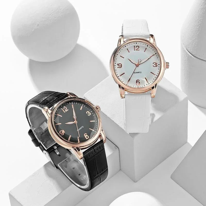 Ladies Casual Round Quartz Watch – Analog PU Leather Strap Analog Quartz Watch Qme