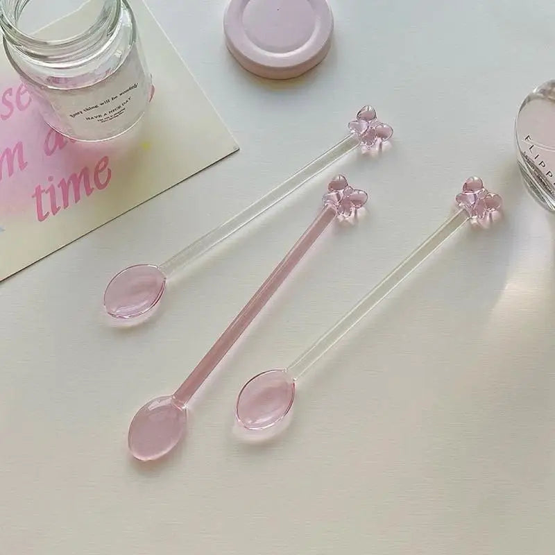 Pink Bow Glass Long-Handle Stirring Spoon – Coffee & Tea Glass Stirring Spoon Qme