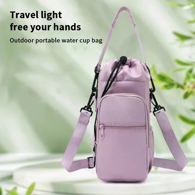 Insulated Water Bottle Bag with Adjustable Strap & Pocket Bottle Carrier Bag Qme