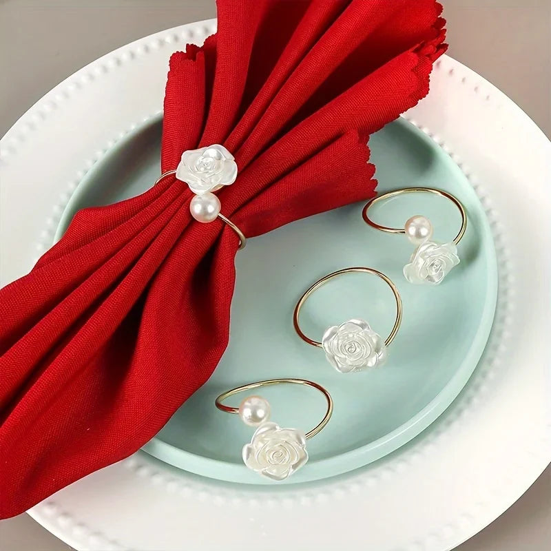 Pearl Rose Napkin Rings | Elegant Table Decor – 3 Colors Napkin Rings Qme