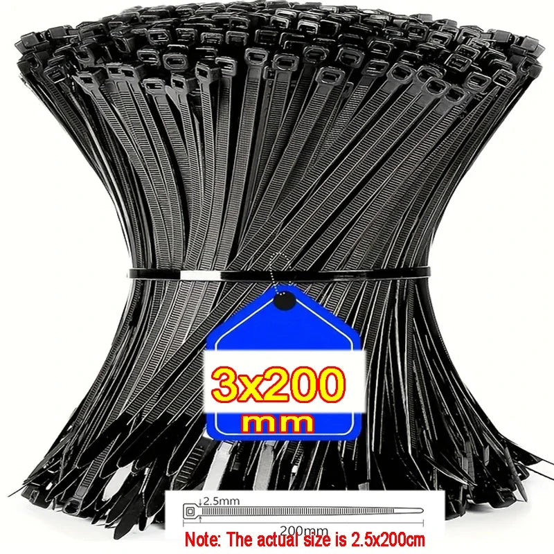 1000 Nylon Cable Ties Self-Locking Zip Straps 35x200mm Nylon Cable Ties Qme BK3x200mm 1000pcs