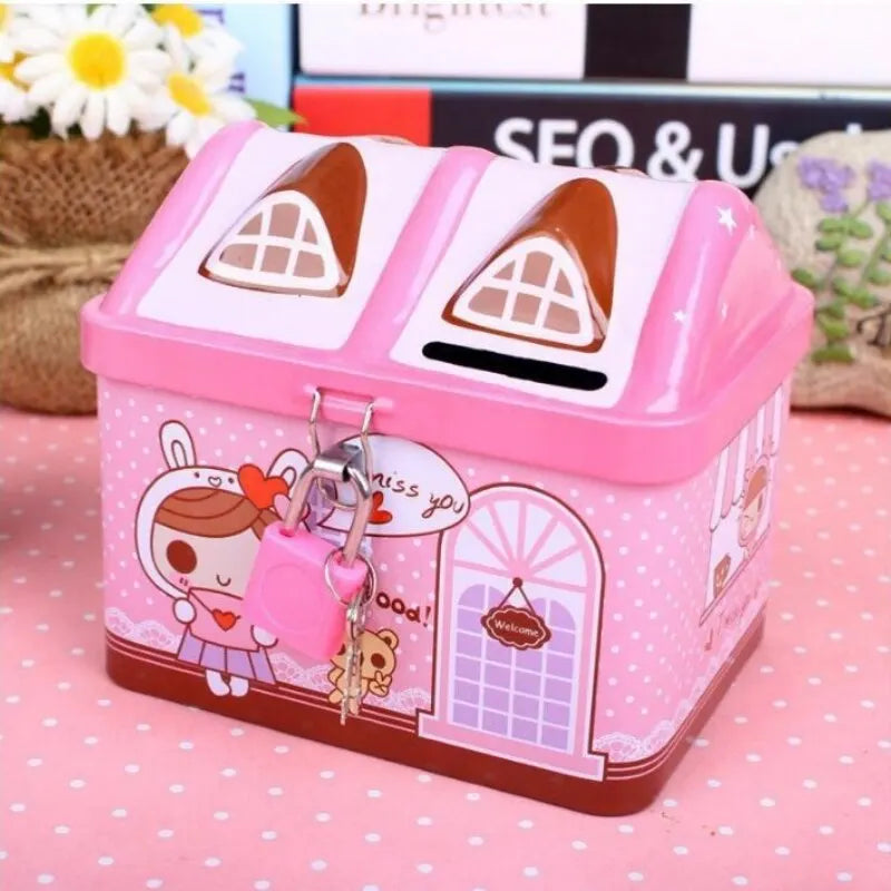 Cute Bear House Coin Bank – Kids' Metal Piggy Bank Gift Kids Coin Bank Qme