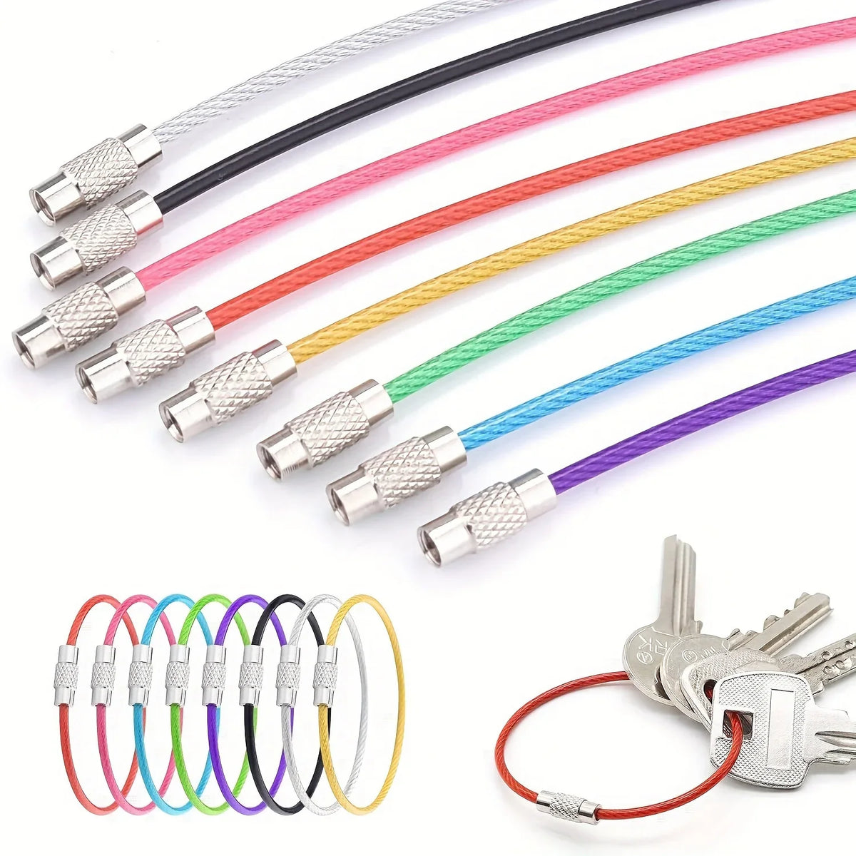 Stainless Steel Cable Wire Keychain Rings – 10-Pack Luggage Loops Keychain Rings Qme