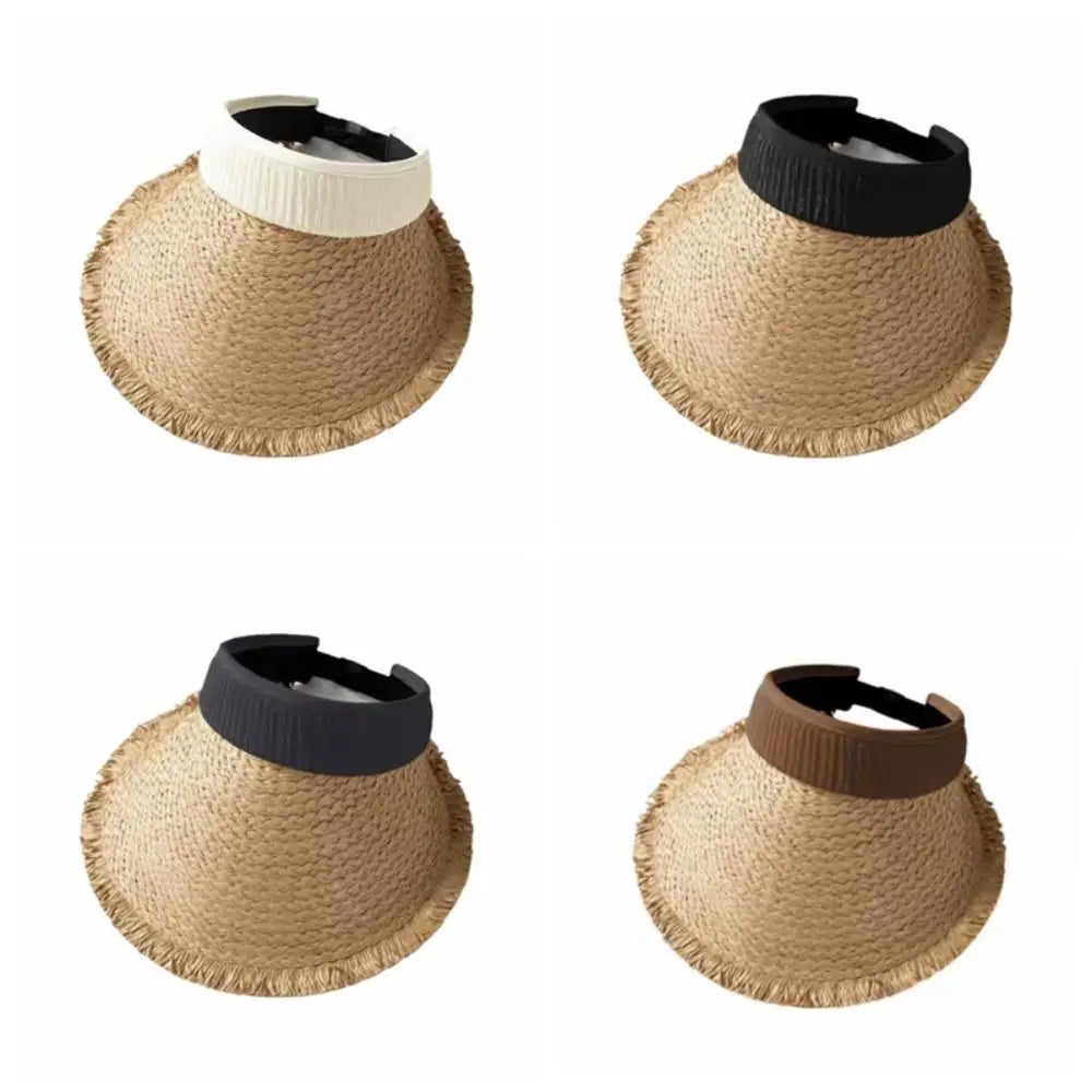Woven Straw Visor Cap – Hollow Sun Hat for Big Heads Straw Visor Hat Qme