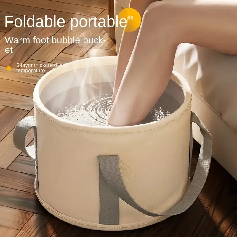 Foldable Foot Soak Tub – Portable Heat-Preserving Spa Basin Foot Soak Basin Qme Beige-1pcs