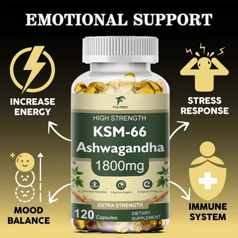 KSM-66 Ashwagandha 2100mg Capsules – Energy, Focus & Performance Herbal Supplement Qst
