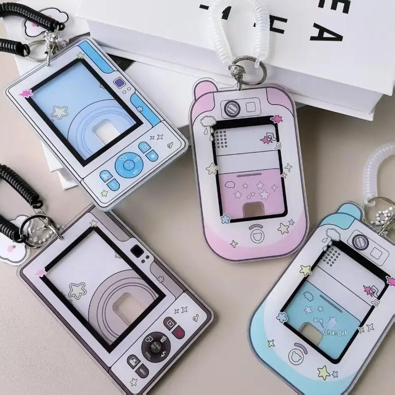 Camera-Shaped Clear Acrylic Photocard Holder with Coil Lanyard Photocard Holder Qme